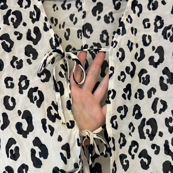 Reformation Romance Leopard Print Tie Front Top White Size XS - Picture 4 of 6